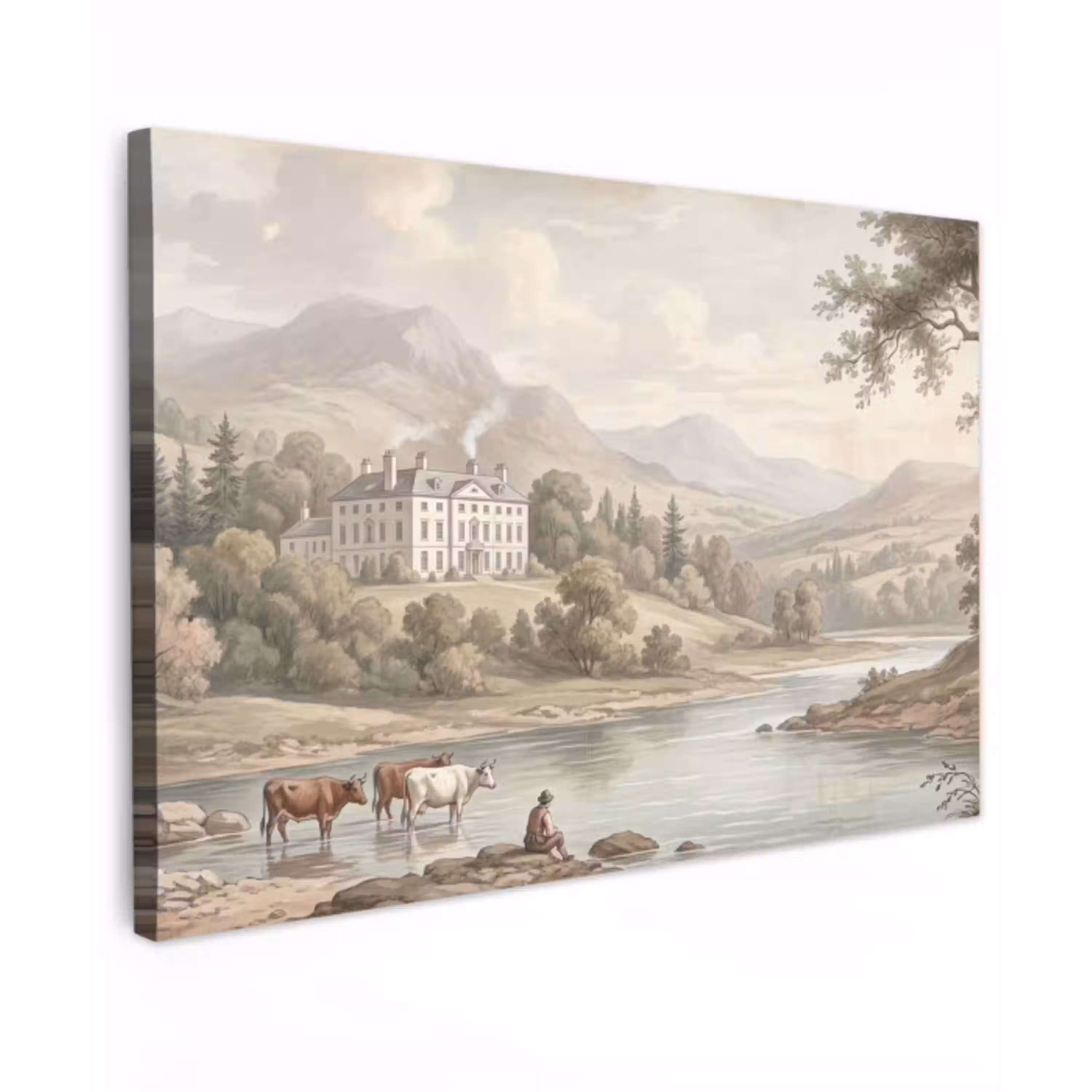 Landhuis - Rivier - Vee canvas 2cm klein -z3d