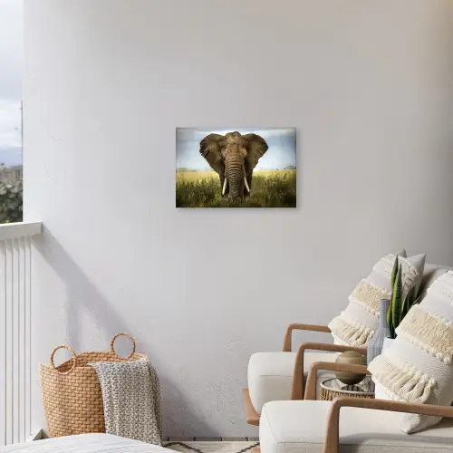 Olifant - Natuur - Gras - Dieren - Landschap Tuinposter op houten frame 2 cm dik klein -sfeer1