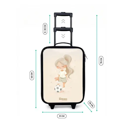 Meisje met een voetbal in beige kleuren Kinderkoffer - Zwart klein -productfoto_formaten