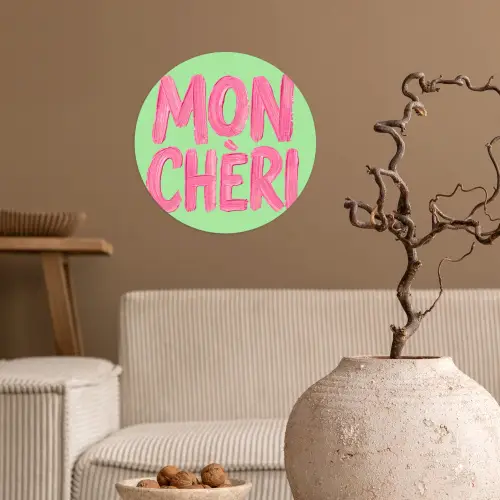 Mon cheri - Groen - Roze Wandcirkel behangsticker klein -sfeer1
