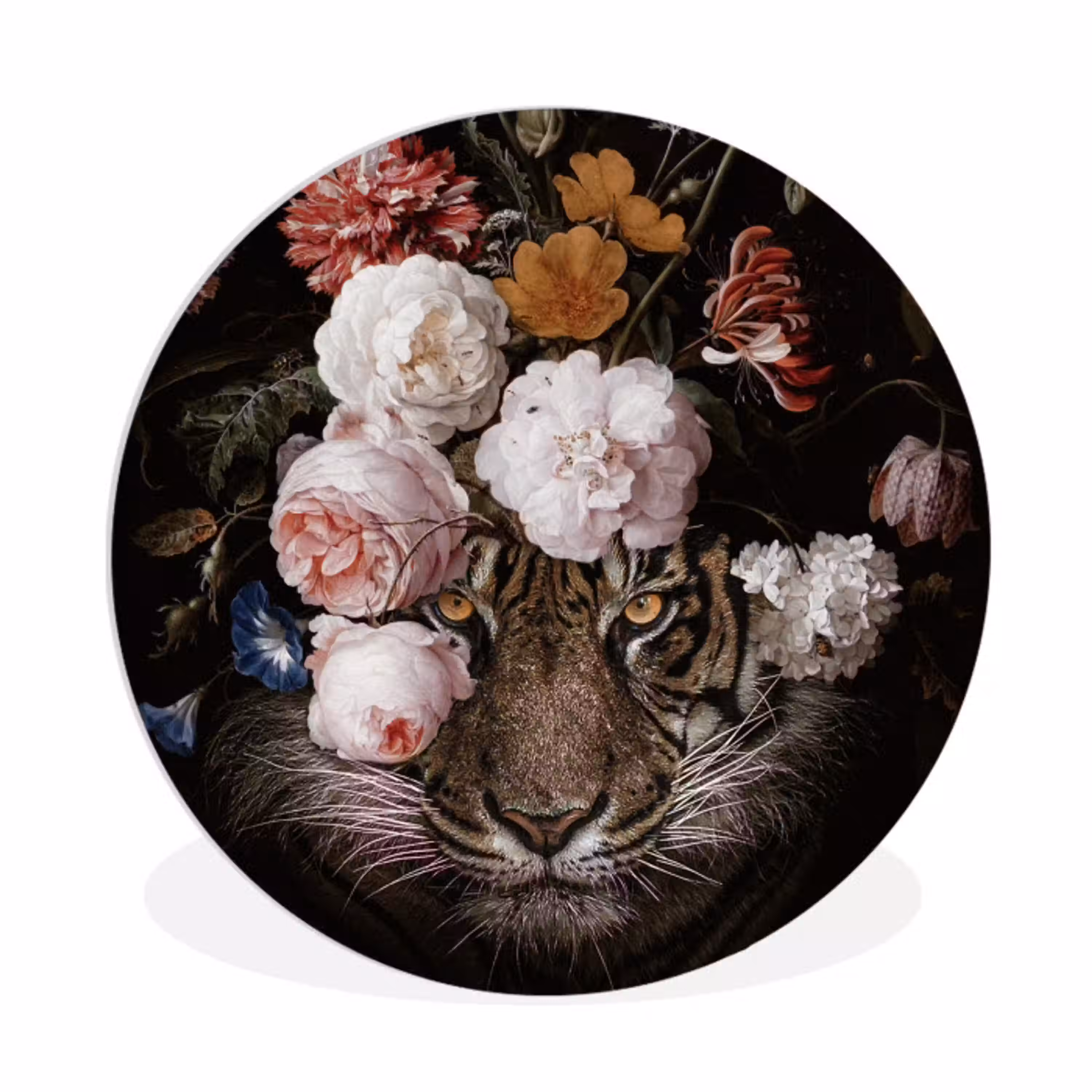 Bloemen - Jan Davidsz de Heem - Tijger - Schilderij - Stilleven - Oude meesters Wandcirkel kunststof plaat 5mm dik klein -3d