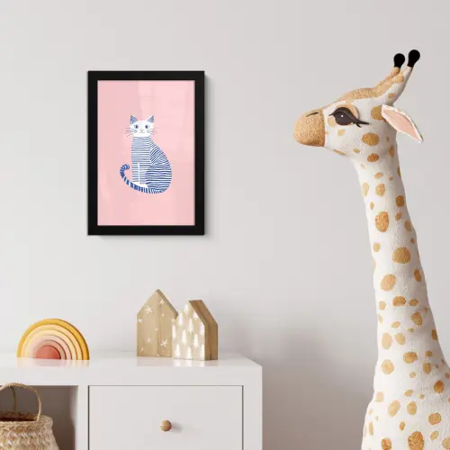 Kat - Illustratie - Minimalistisch - Roze fotolijst zwart zonder passe partout klein -usfeer4_kinderkamer