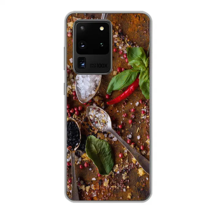 Specerijen - Kruiden - Lepels - Zout - Bruin - Keuken Telefoonhoesje Samsung Galaxy S20 Ultra klein -3d