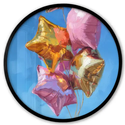 Ballonnen - Goud - Stervorm - Roze Fotolijst rond zonder passe partout klein -3d