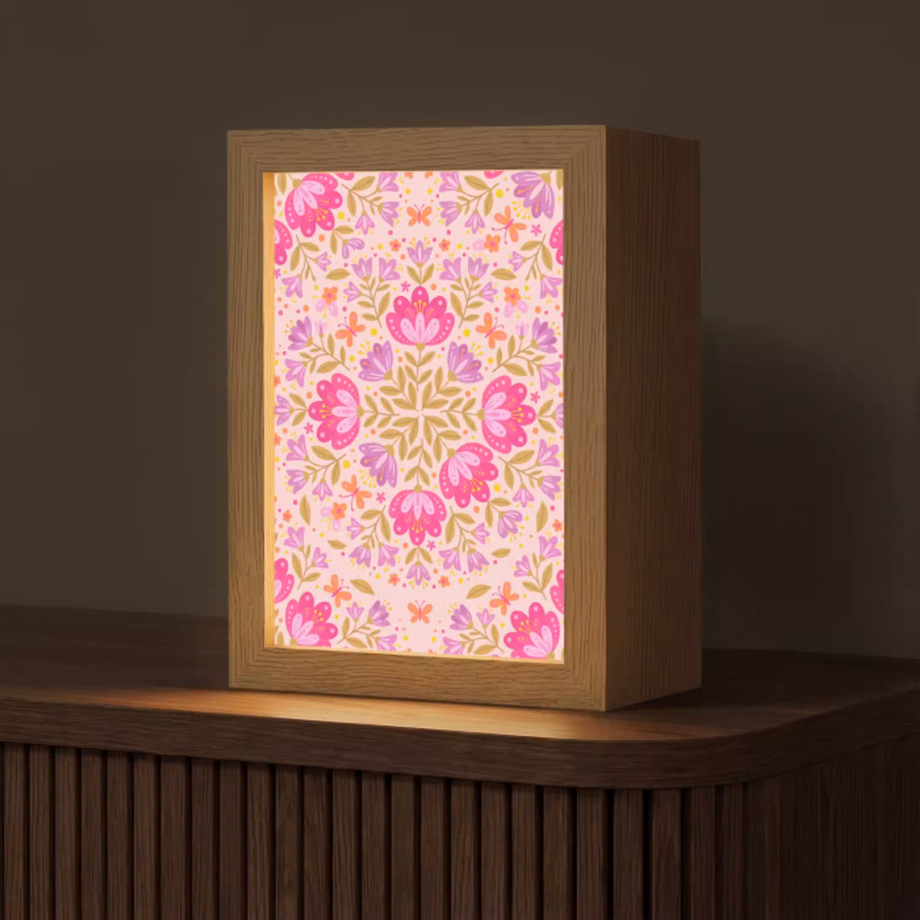 Bloemen - Patroon - Natuur - Abstract - Roze Light Box met kabel (Tafellamp) klein -z3d_website