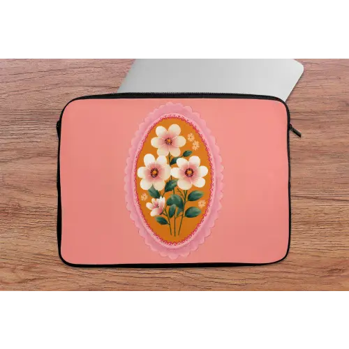 Illustratie - Bloemen - Rand - Roze laptophoes neopreen klein -tafel