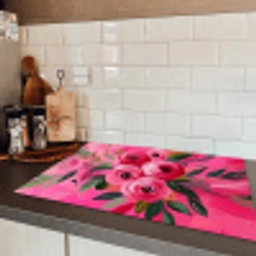 Bloemen - Verf - Roze Inductie beschermer vinyl 3mm klein -sfeer3