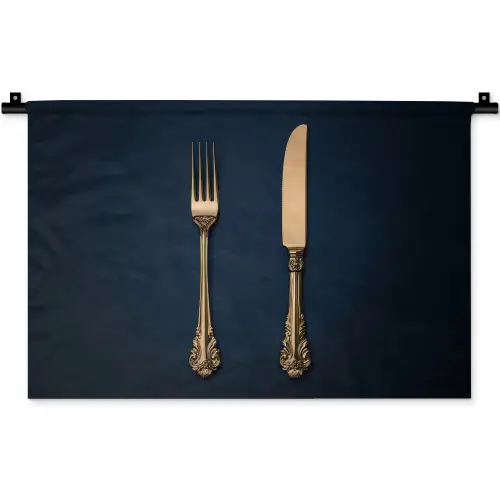 Bestek - Donkerblauw - Goud Wandkleed katoen klein -zz3d