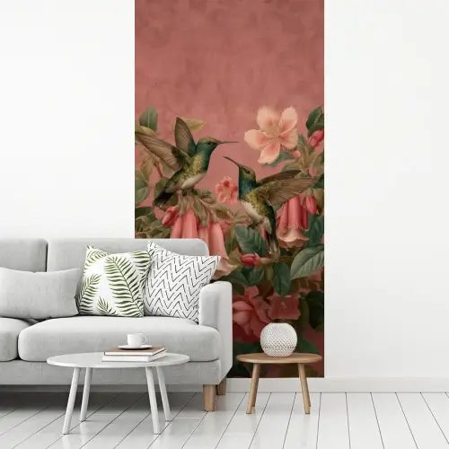 Kolibries - Bloemen - Groen - Roze fotobehang vinyl groot -woonkamer