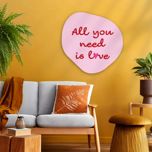 Tekst - Roze - Love - Hart Wandcirkel Organisch Plexiglas middel -sfeer4