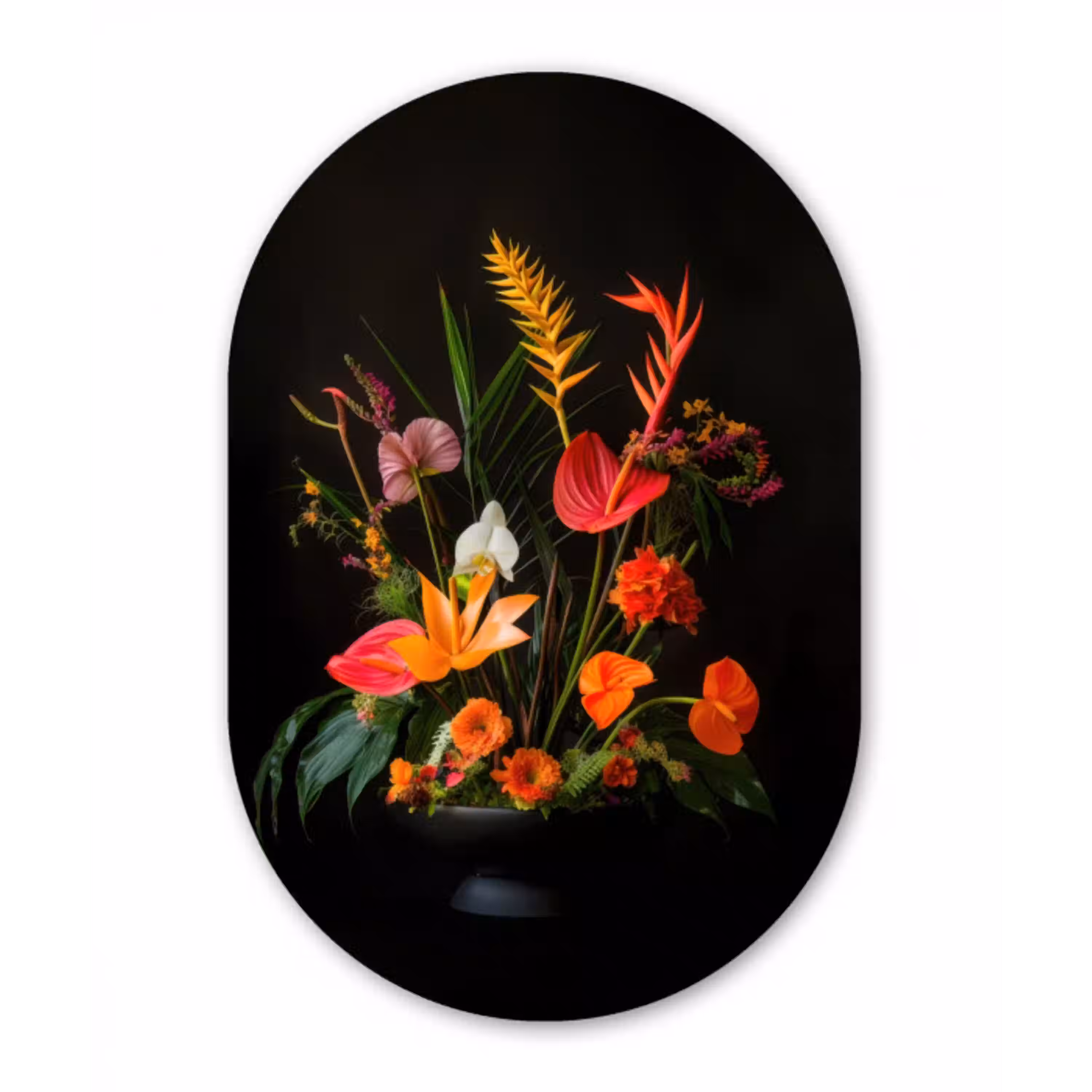 Schaal - Boeket - Bloemen Wandcirkel Ovaal Aluminium middel -3d