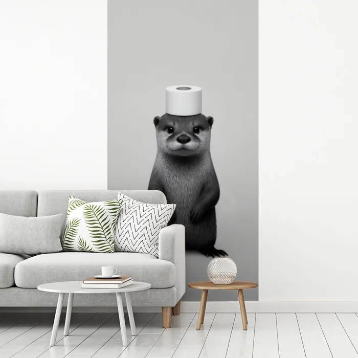 Otter - WC rol - Zwart - Wit fotobehang vinyl groot -woonkamer