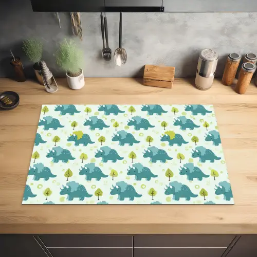 Triceratop - Blauw - Stippen - Boompjes Inductie beschermer vinyl 3mm klein -sfeer5