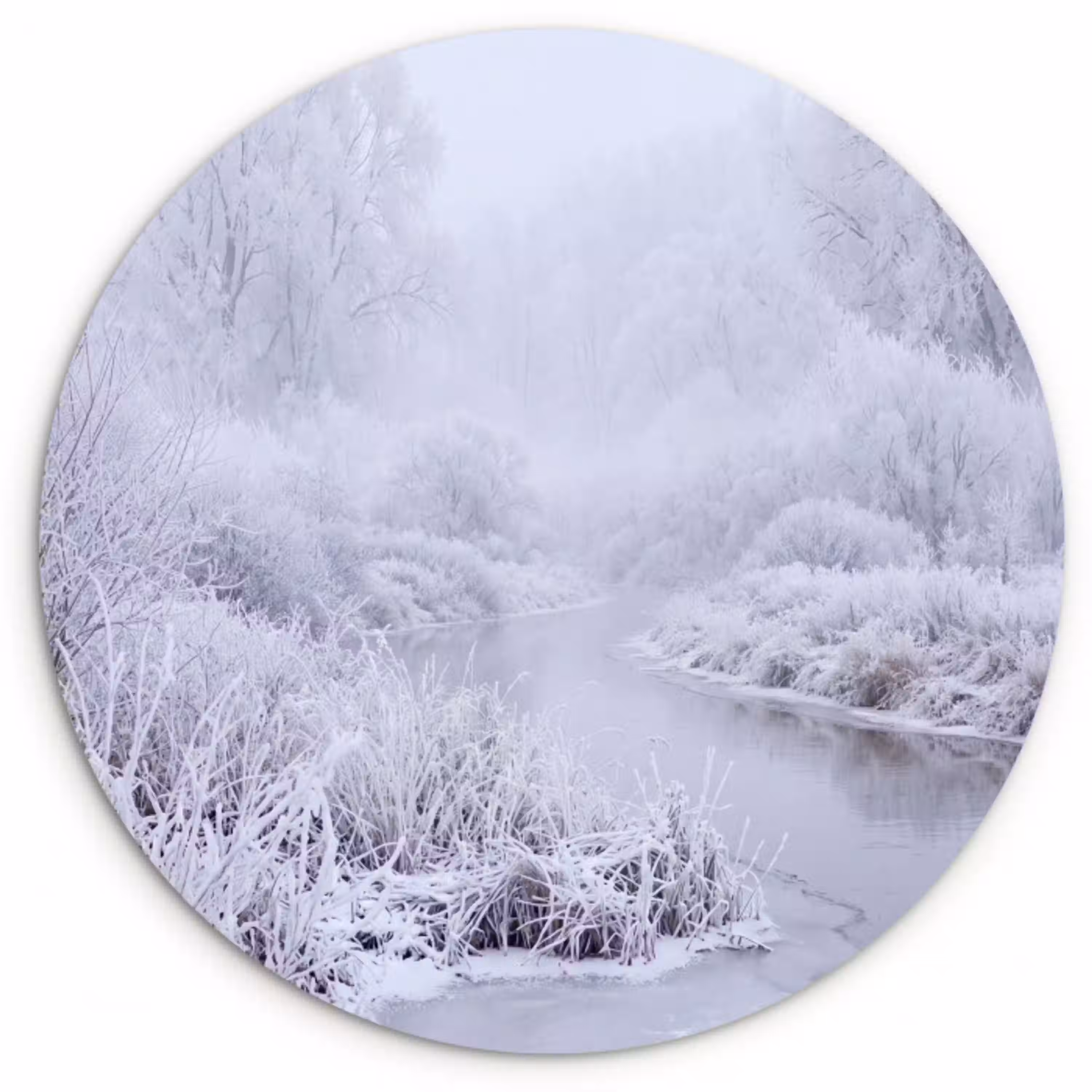 Rivier - Sneeuw - Bos - Winter - Schilderachtig Wandcirkel kunststof plaat 5mm dik klein -3d