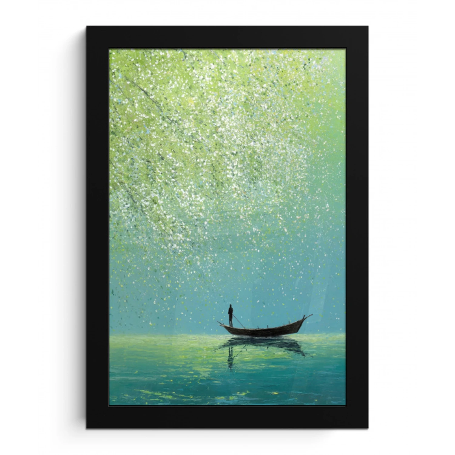 Bootje - Water - Bladeren - Bloesems fotolijst zwart zonder passe partout klein -3d