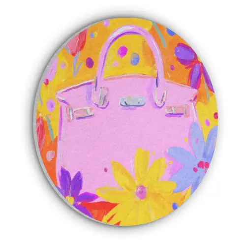 Tas - Roze - Bloemen Akoestische PET Vilt - Rond klein -3d
