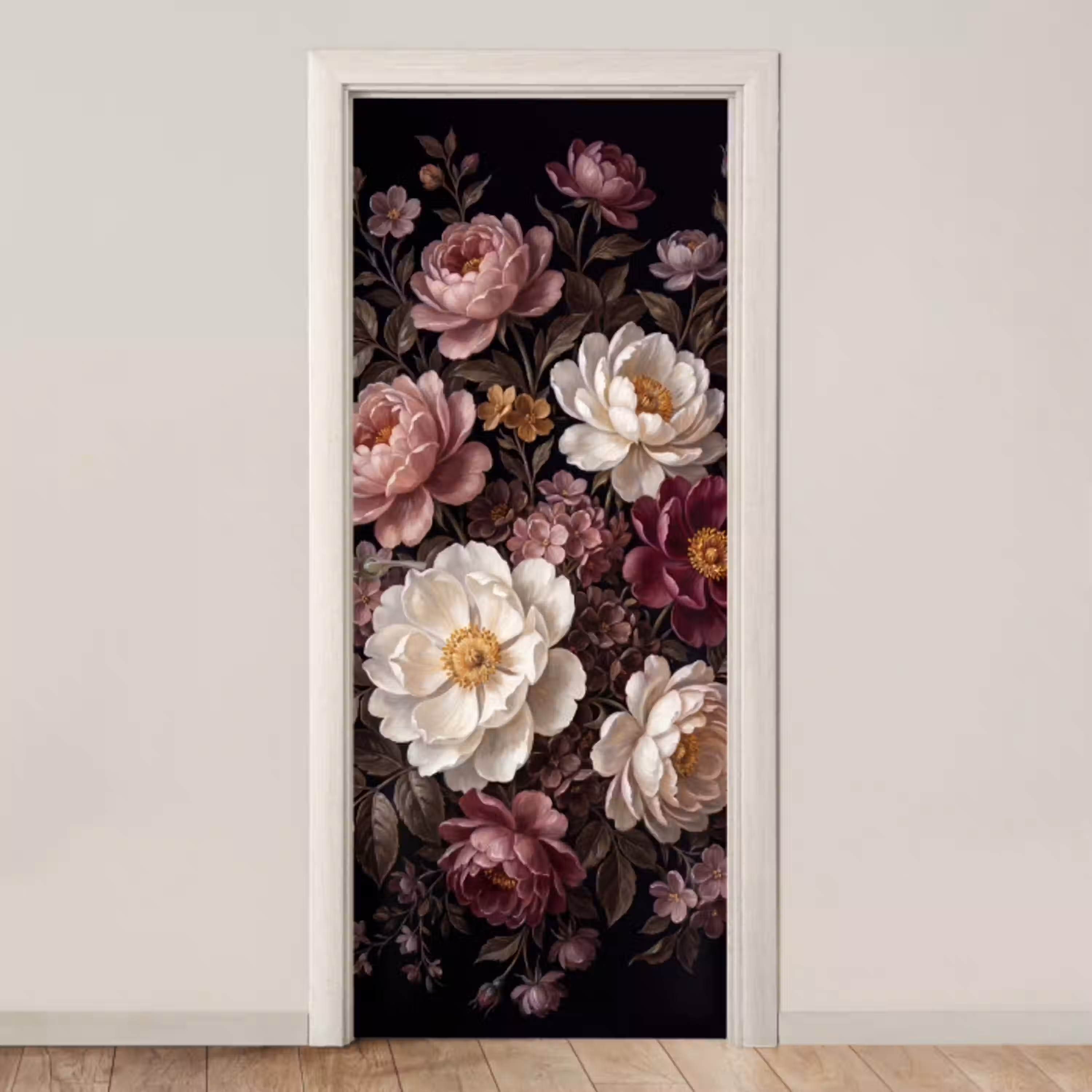 Bloemen - Boeket - Klassiek - Donker - Rood deurposter klein -3d_beige