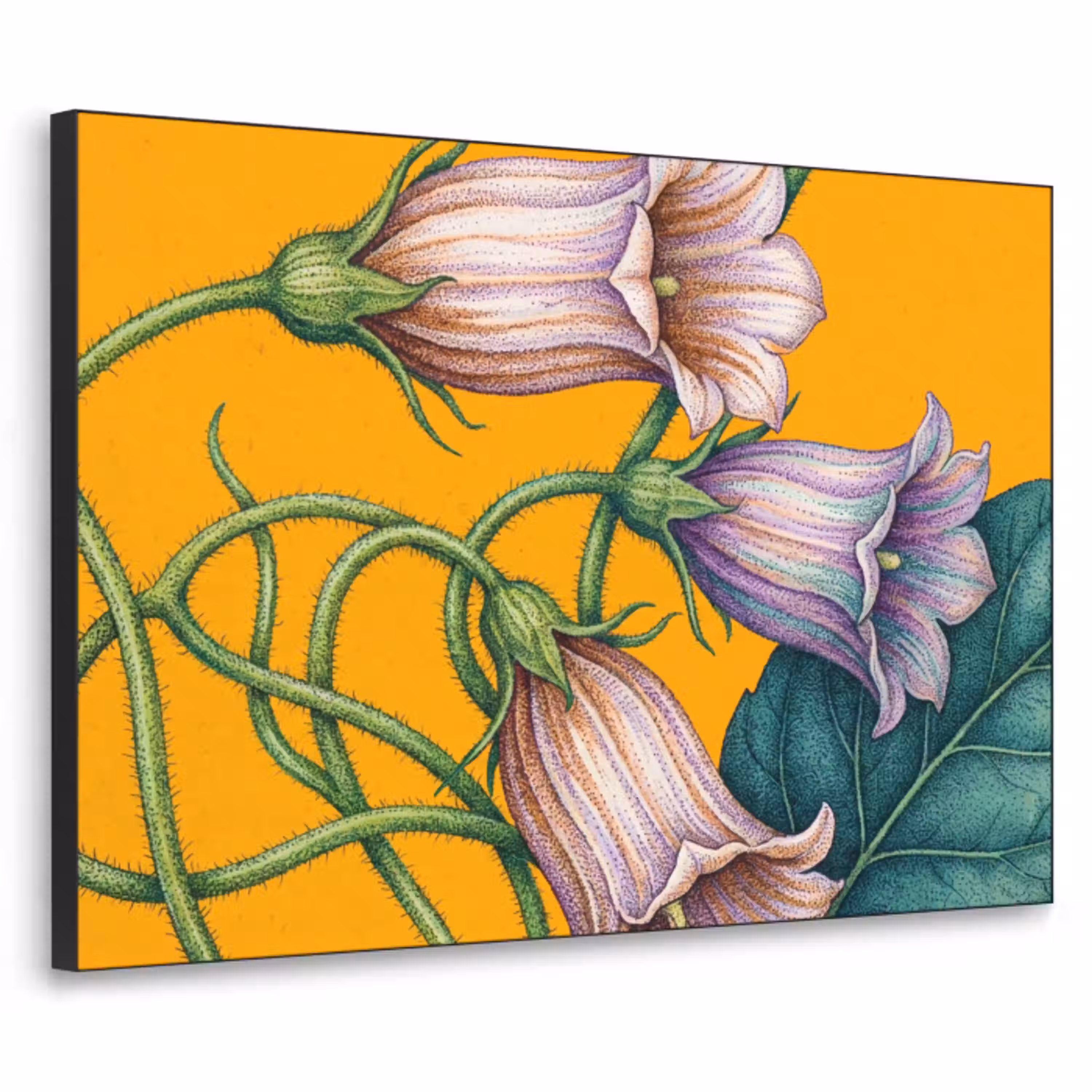 Bloemen - Botanisch - Geel Textielframe zwart klein -3d
