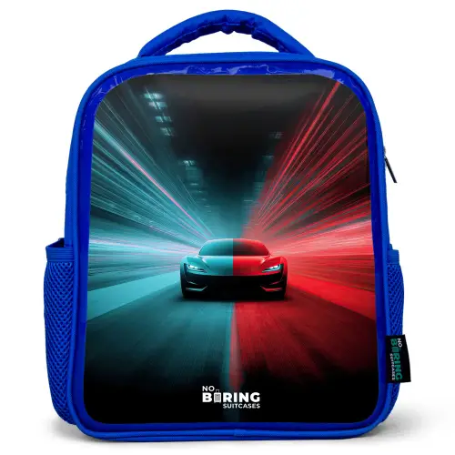 Sportwagen - Lichtstralen - Neon - Blauw Kinderrugzak - Blauw middel -3d