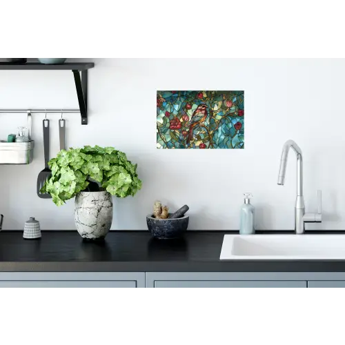 Vogel - Tak - Rozen - Mozaïek Muursticker klein -keuken