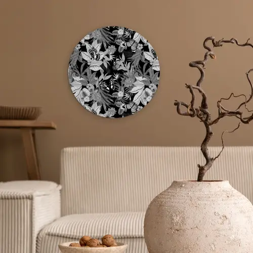 Zomer - Vlinder - Zwart - Grijs Wandcirkel kunststof plaat 5mm dik klein 188 -sfeer1