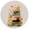Boeken - Stapel - Bloemen - Kleurrijk Wandcirkel kunststof plaat 5mm dik klein -3d