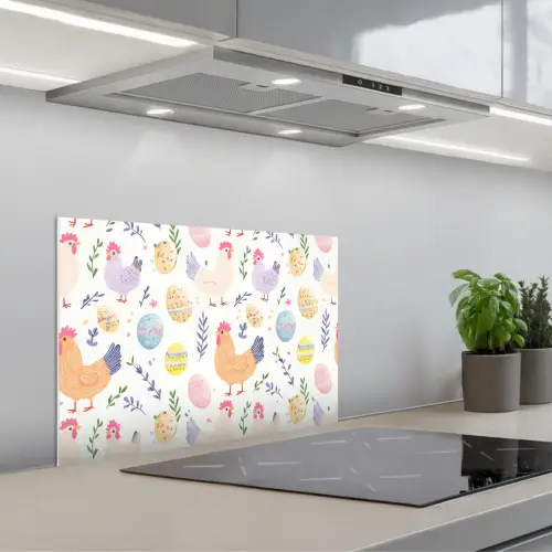 Patroon - Kip - Paaseieren keuken achterwand spatscherm klein -3d_schuin