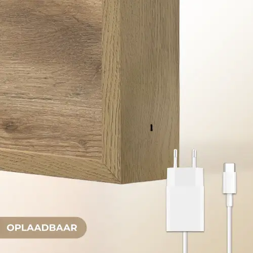 Hout - Bruin - Houtlook Light Box met batterij (Wandlamp) middel -USP_websiteoplaadbaarNL