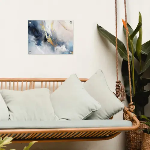 Blauw - Modern - Marmer - Abstract - Goud tuinposter los doek klein -sfeer7