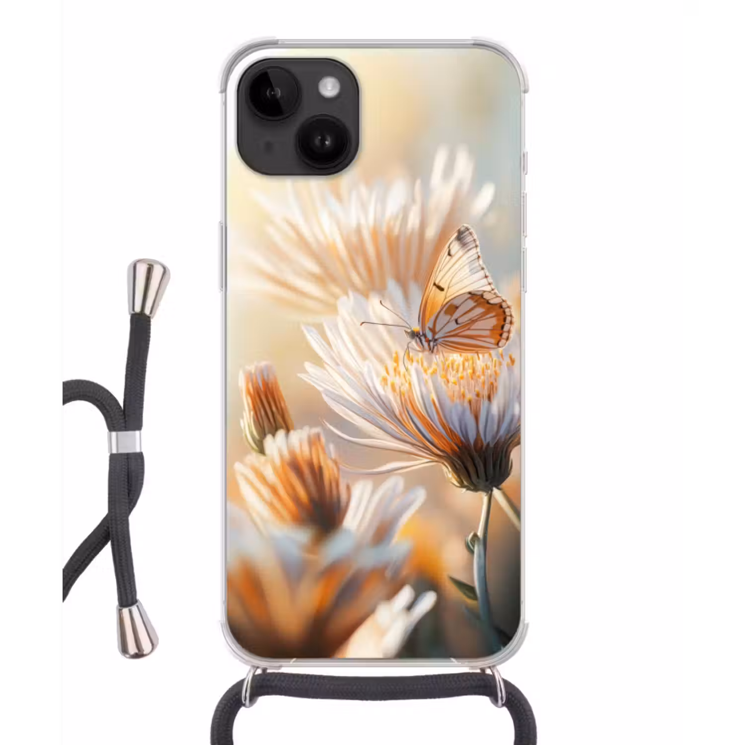 Telefoonhoesje crossbody - Vlinder - Bloem - Oranje