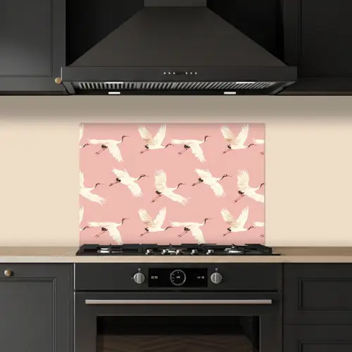 Modern - Kraanvogels - Roze keuken achterwand spatscherm klein 900 -sfeer1