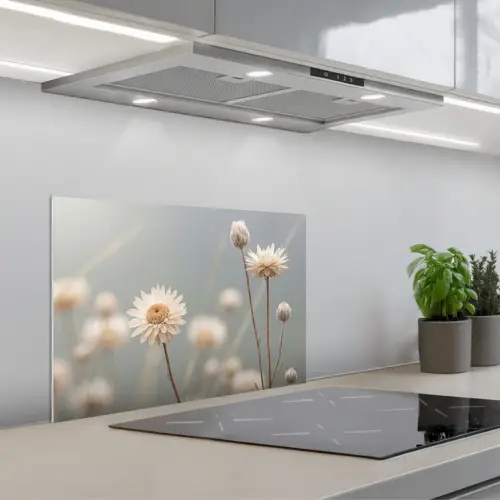 Strobloemen - Wit - Daglicht keuken achterwand spatscherm klein -3d_schuin