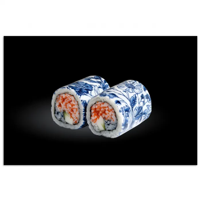 Sushi - Delfts blauw - Rijst - Vis - Elegant poster papier klein -3d