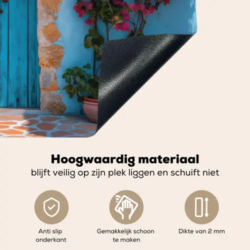 Deur - Hout - Bloemen - Blauw Inductie beschemer met haakjes klein -ky-onderkant-nl