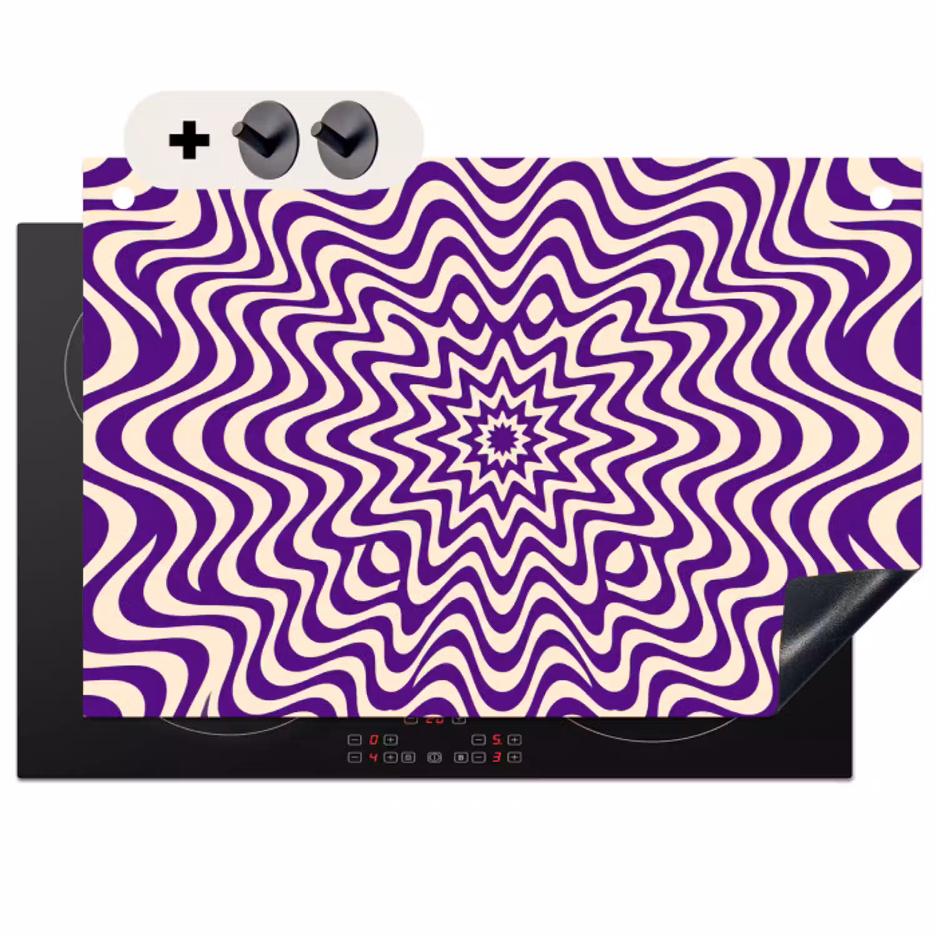 Abstract - Golven - Optisch - Modern - Paars Inductie beschemer met haakjes klein -3d