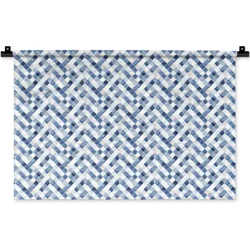 Diamant - Patroon - Blauw - Wit Wandkleed katoen klein 269 -zz3d
