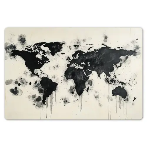 Wereldkaart - Zwart - Inkt Placemat vinyl groot -zzsfeer1_Kitchenyeah-website