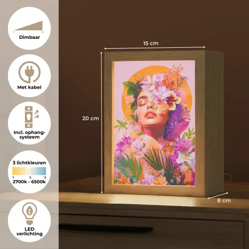 Vrouw - Abstract - Cirkel - Bloemen Light Box met kabel (Tafellamp) klein -USP_NL