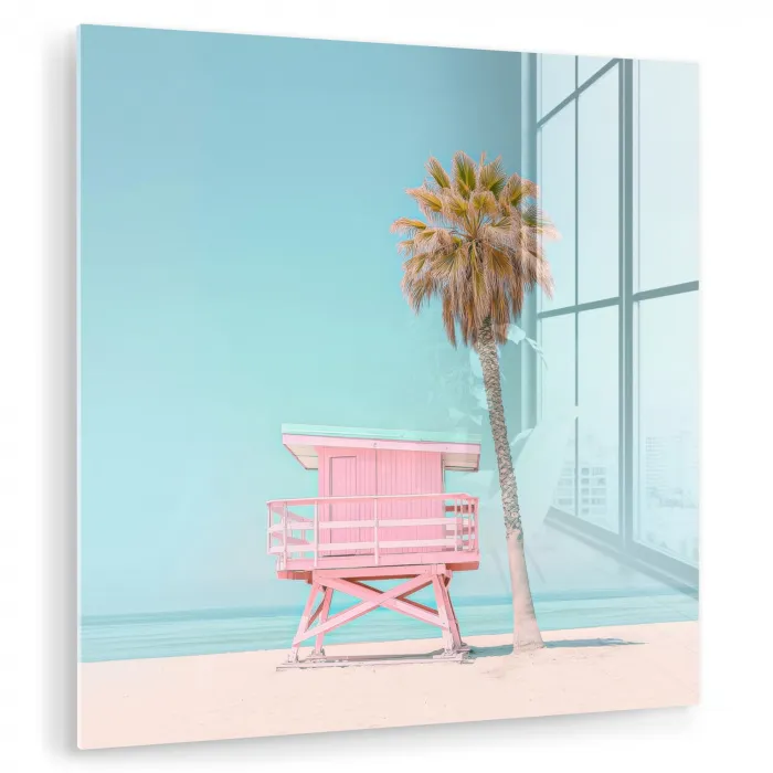 Palmboom - Strandhuis - Roze plexiglas 5mm klein -zzzproduct_nieuw
