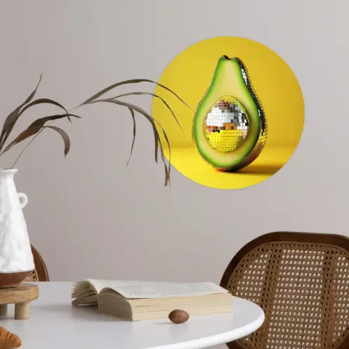 Avocado - Discobal - Geel - Glitter Wandcirkel behangsticker klein -sfeer3