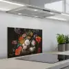 Stilleven met bloemen en een horloge - Schilderij van Abraham Mignon keuken achterwand spatscherm klein -3d_schuin