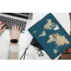 Wereldkaart - Donkerblauw - Beige laptophoes neopreen klein -bureau