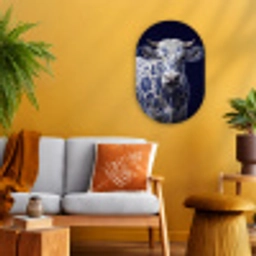 Koe - Delfts - Blauw - Artistiek Wandcirkel Ovaal Forex klein -sfeer4
