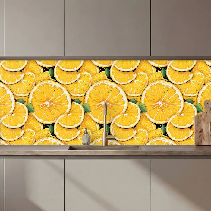 Grafisch - Citroenschijven - Blaadjes keuken achterwand 2 middel 871 zz_3dshopping