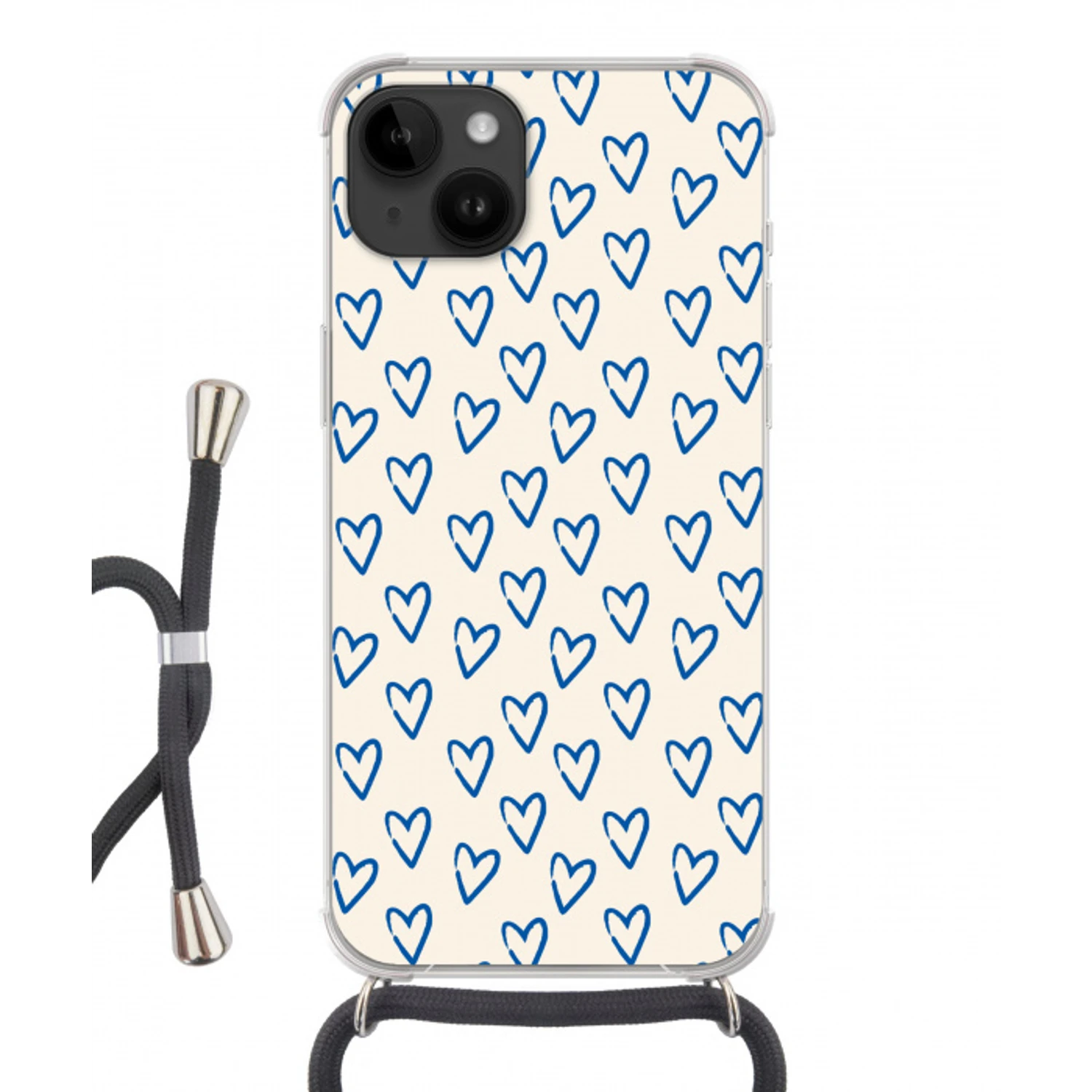 Hartjes patroon - Blauw - Beige - Liefde Crossbody Case iPhone 14 middel -3d