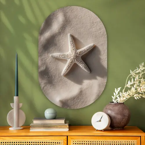 Strand - Zeester - Zand - Beige Wandcirkel Ovaal Glas middel -sfeer2
