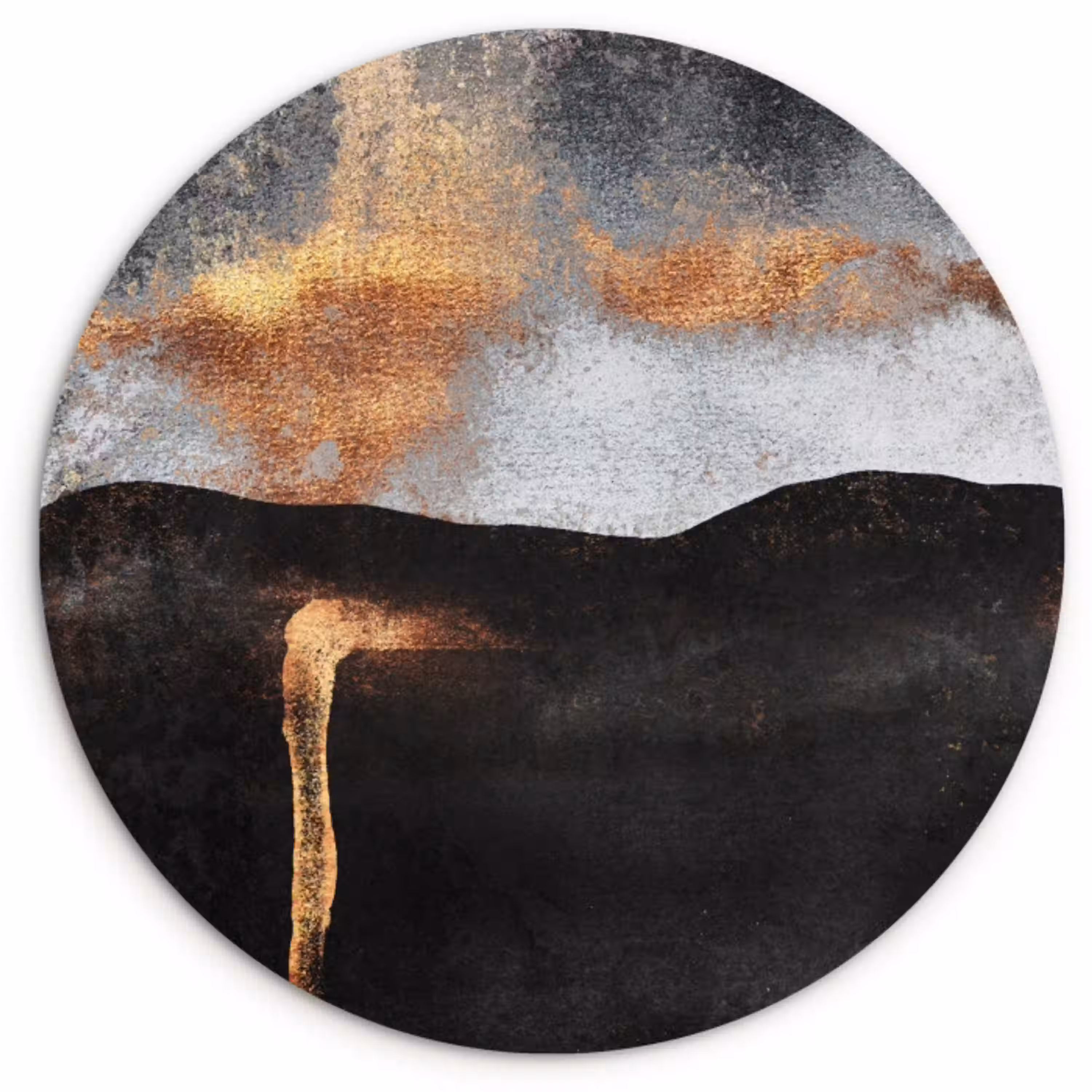 Abstract - Gold - Chic - Zwart - Grijs Wandcirkel kunststof plaat 5mm dik klein -3d