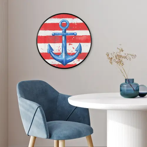 Anker - Verfspatten - Rood - Blauw Fotolijst rond zonder passe partout klein -sfeer2