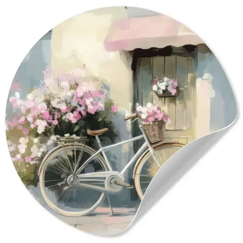 Fiets - Pastelkleuren - Bloemen Wandcirkel behangsticker klein -3d