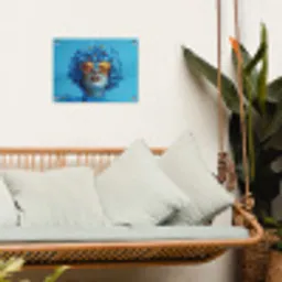 Vrouw - Bloem - Blauw - Modern - Bril - Portret tuinposter los doek klein -sfeer7